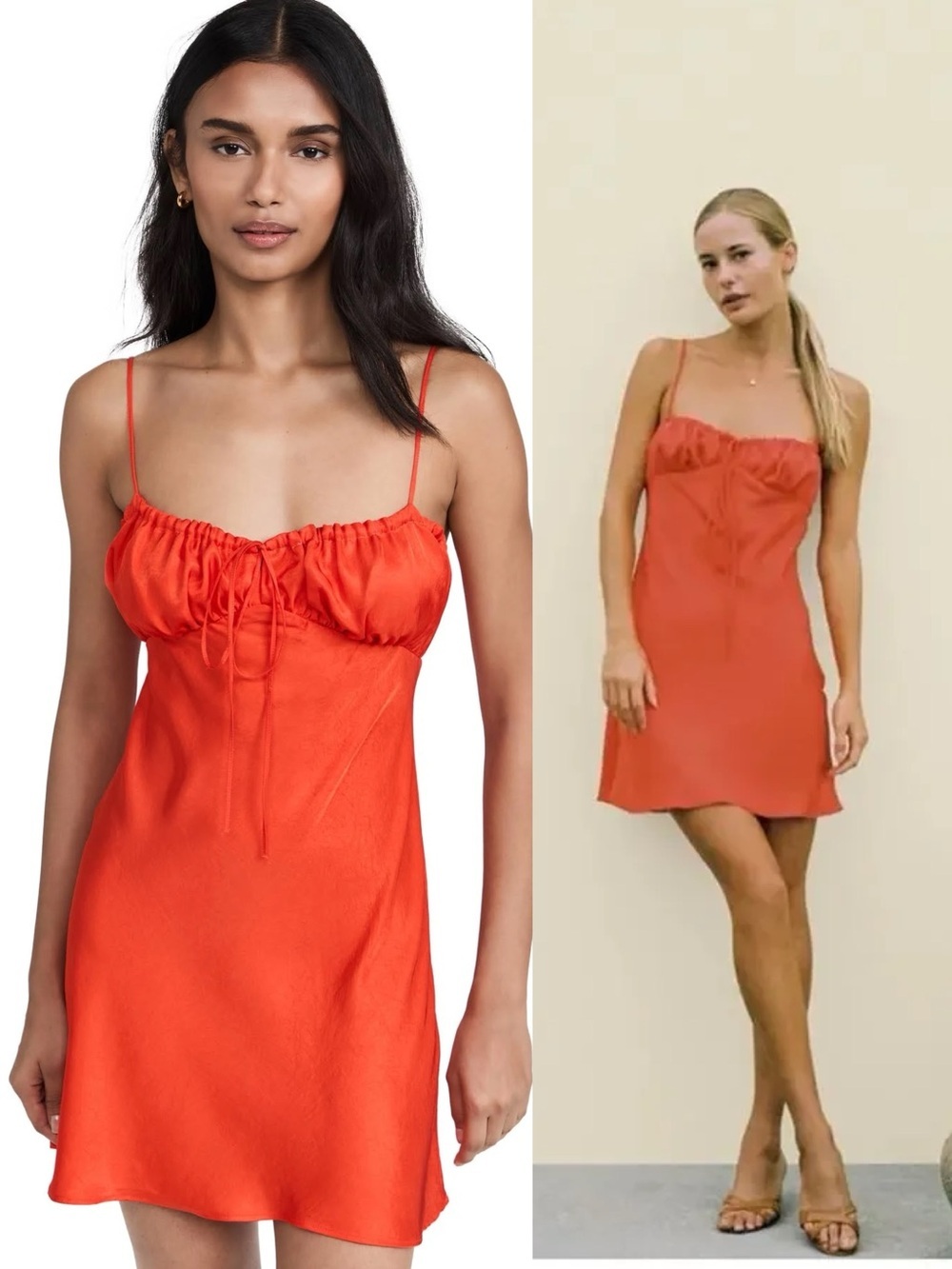 Ciao Lucia • Sara Dress in Poppy satin spaghetti strap slip mini red orange